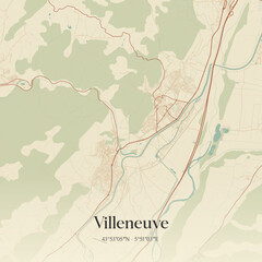 Obraz premium Vintage map of Villeneuve, France.
