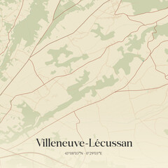 Fototapeta premium Vintage map of Villeneuve-Lécussan, France.