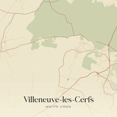 Obraz premium Vintage map of Villeneuve-les-Cerfs, France.