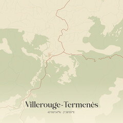 Obraz premium Vintage map of Villerouge-Termenès, France.