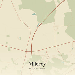 Vintage map of Villeroy, France. © Rezona