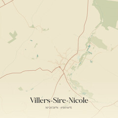 Fototapeta premium Vintage map of Villers-Sire-Nicole, France.