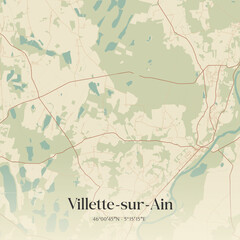 Fototapeta premium Vintage map of Villette-sur-Ain, France.