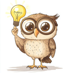 Owl's Eureka Moment: A cute, cartoon owl proudly displays a glowing lightbulb, symbolizing a brilliant idea or moment of inspiration. A visual metaphor for innovation, creativity, and problem-solving.