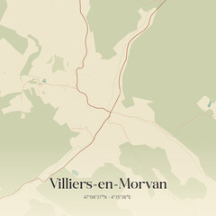 Obraz premium Vintage map of Villiers-en-Morvan, France.