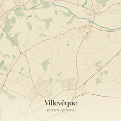 Fototapeta premium Vintage map of Villevêque, France.