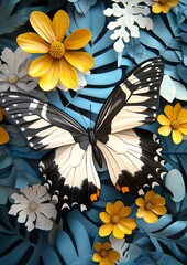 Tropical Butterfly Graceful Landing on Bright Yellow Flower Bloom