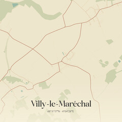 Fototapeta premium Vintage map of Villy-le-Maréchal, France.