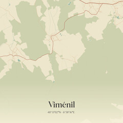 Fototapeta premium Vintage map of Viménil, France.