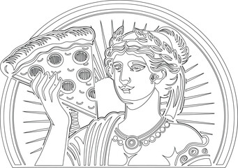 a woman holding a pizza slice in her hand