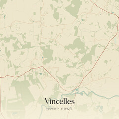 Fototapeta premium Vintage map of Vincelles, France.