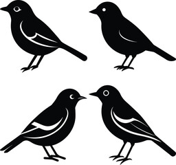 Stylized Warbler Bird Vector Icon Set for Digital & Print Projects.