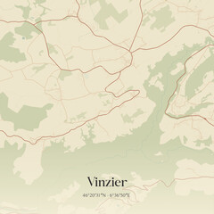 Obraz premium Vintage map of Vinzier, France.