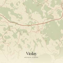 Fototapeta premium Vintage map of Violay, France.