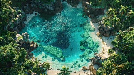 Obraz premium A stunning underwater coral reef ecosystem teeming with marine life, featuring colorful corals, exotic fish, and crystal-clear water illuminated by sunlight streaming from above.