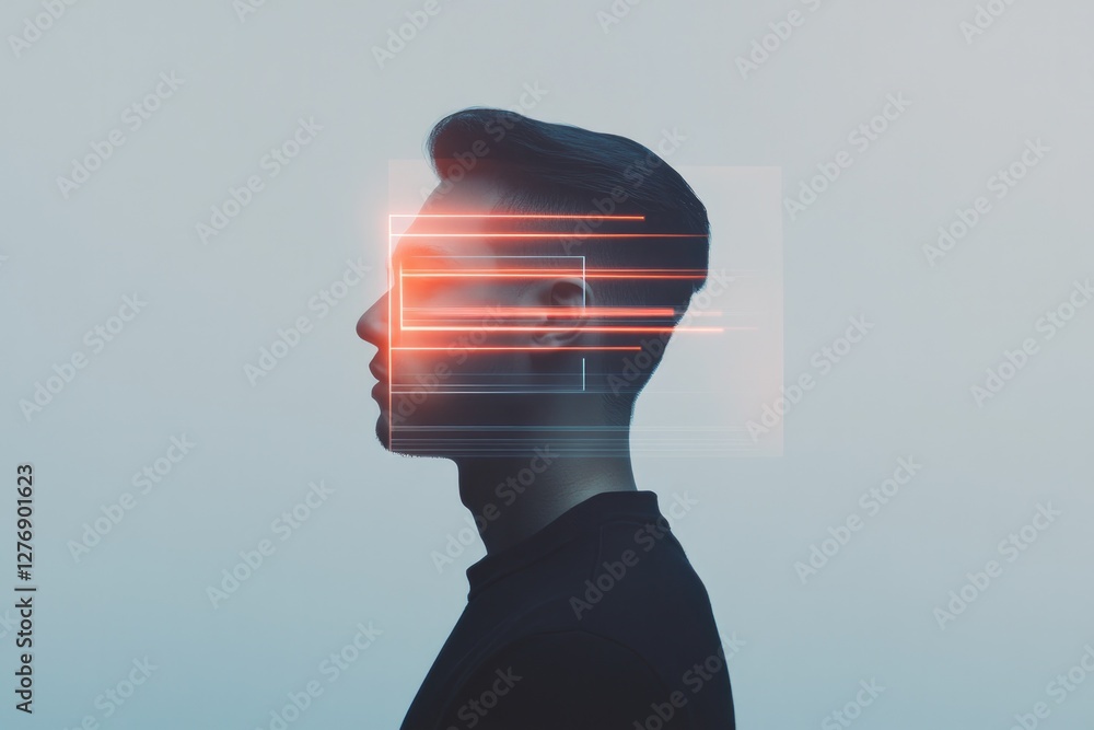 Poster minimalistic stock photo of biometric facial recognition system scanning user face