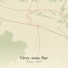 Obraz premium Vintage map of Virey-sous-Bar, France.