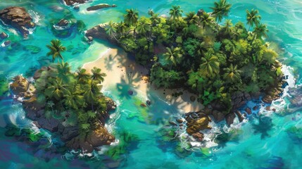 A stunning underwater coral reef ecosystem teeming with marine life, featuring colorful corals, exotic fish, and crystal-clear water illuminated by sunlight streaming from above.