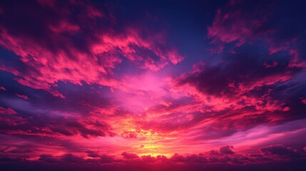 Fototapeta premium Vibrant sunset cloudscape, fiery sky, ocean horizon, dramatic lighting, design backdrop