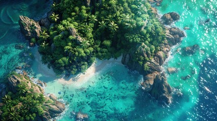 A stunning underwater coral reef ecosystem teeming with marine life, featuring colorful corals, exotic fish, and crystal-clear water illuminated by sunlight streaming from above.