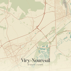 Fototapeta premium Vintage map of Viry-Noureuil, France.
