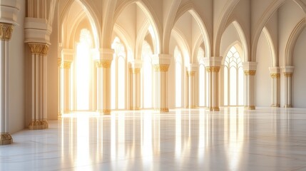 Ethereal Interior of a Grand Cathedral with Soft Sunlight Streaming