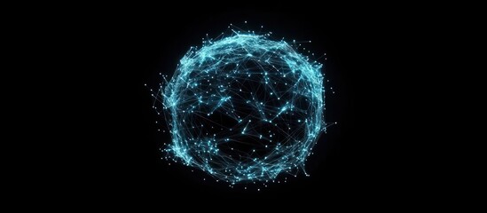 Naklejka premium Connected network sphere in glowing blue against a black background