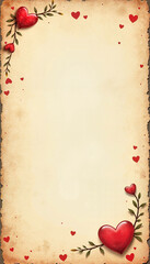 illustration of an old postcard with hearts on the edges or background. the concept of romance