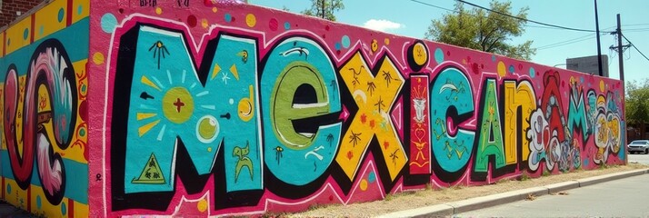 Naklejka premium Colorful mexican street art mural on urban wall in daylight