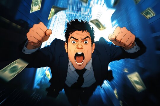 comic man suit throwing money excitement