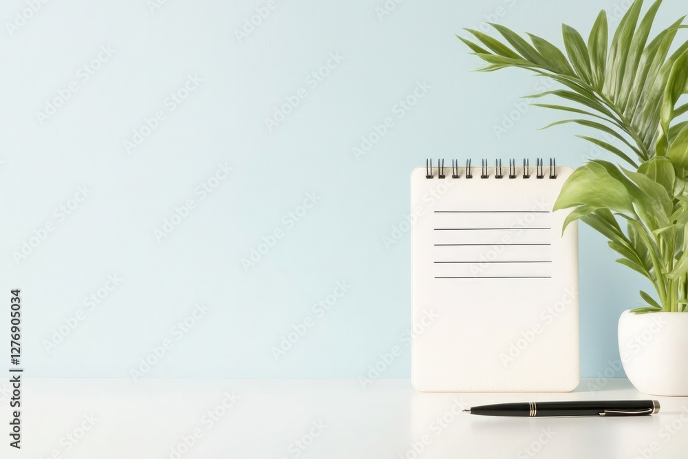 Poster close-up of neat workspace with to-do list black pen and simple leather notebook