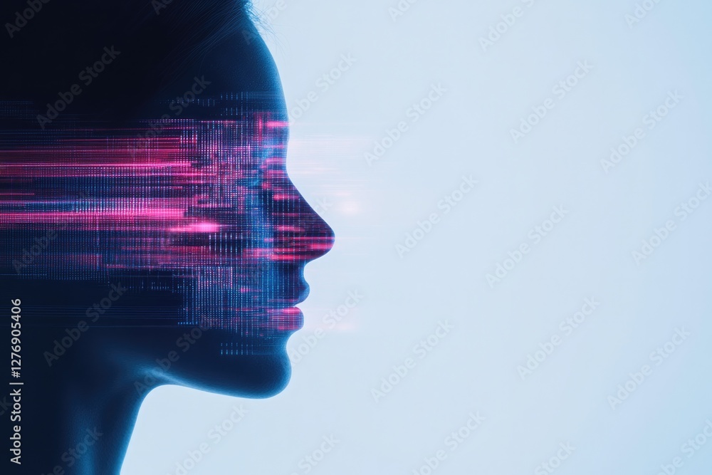 Poster minimalistic stock photo of biometric facial recognition system scanning user face