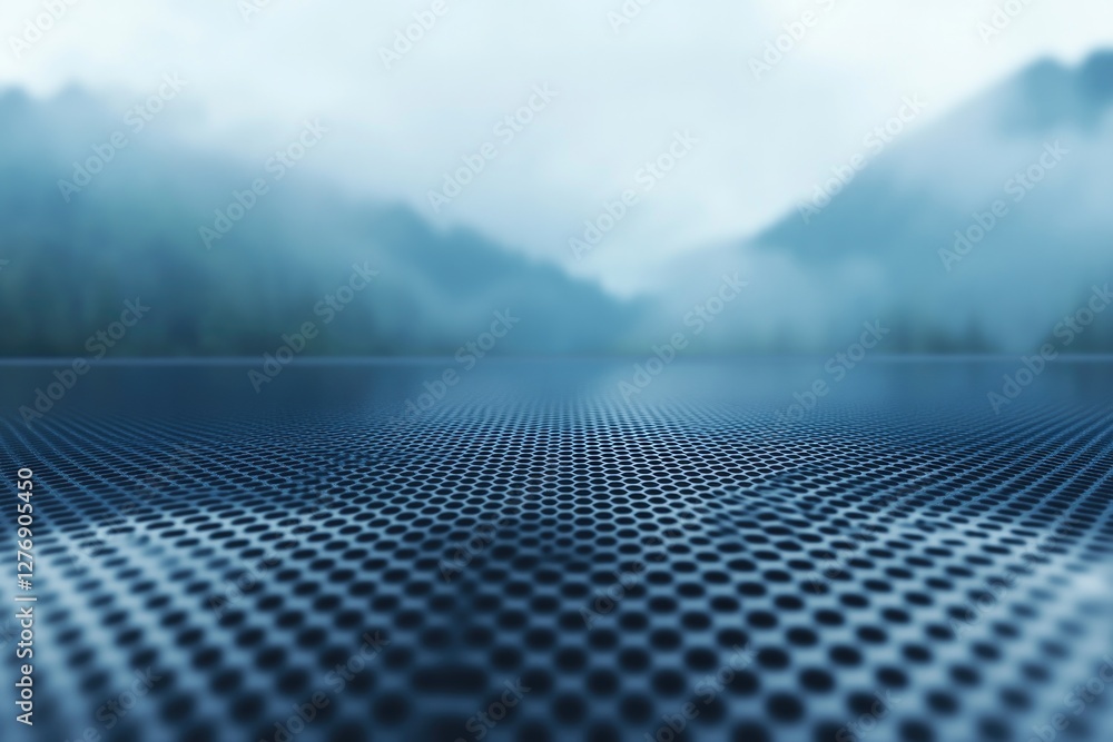 Poster minimalistic stock photo of close-up view of rain gutter system focusing on fine mesh that prevents 