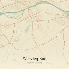 Vintage map of Wervicq-Sud, France.