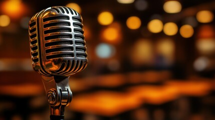 Vintage microphone in a dimly lit nightclub