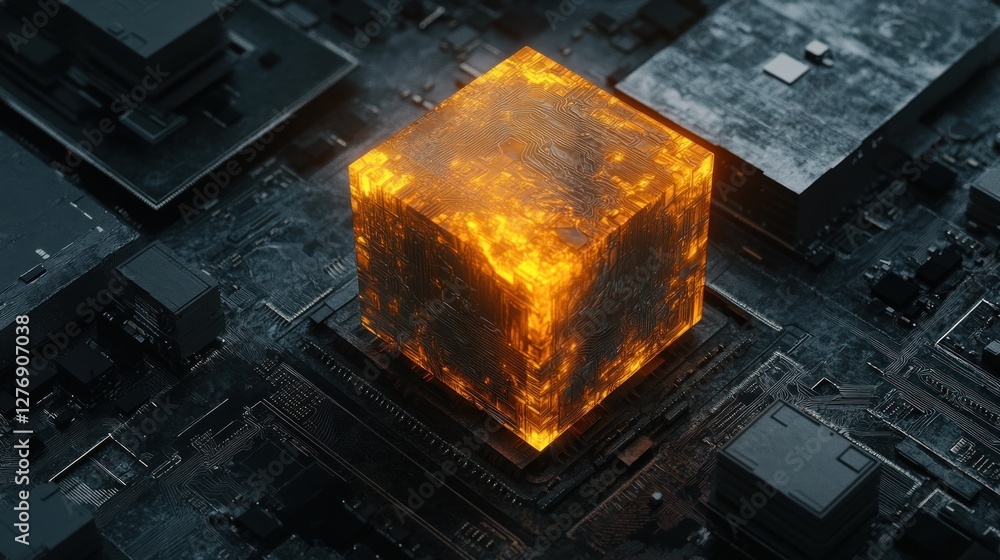 Aufkleber golden technology cube a futuristic concept of advanced computing power