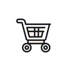 A clean black outline shopping cart icon, representing e-commerce, online shopping, and retail in a simple and minimal design.