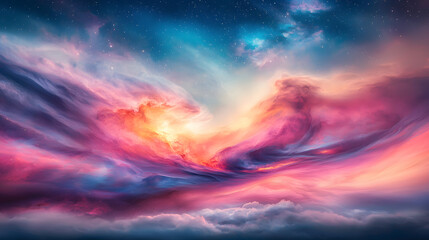 Obraz premium Celestial sky transformation outer atmosphere digital art cosmic environment dreamy viewpoint surreal concept for impact