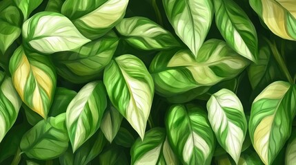 Fototapeta premium Vibrant Green Leaves Background Pattern with Fresh Botanical Beauty