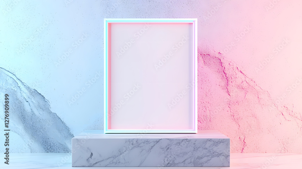 Poster artistic display of empty frame on marble base modern studio digital art minimalist environment clos