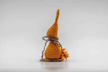 Knitted Easter bunny on white background