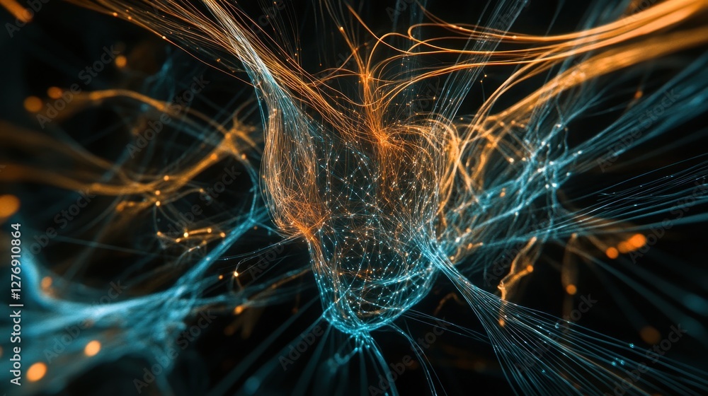 Poster abstract technology network connection with glowing light particles
