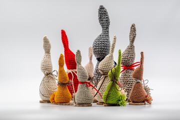 Knitted Easter bunny on white background