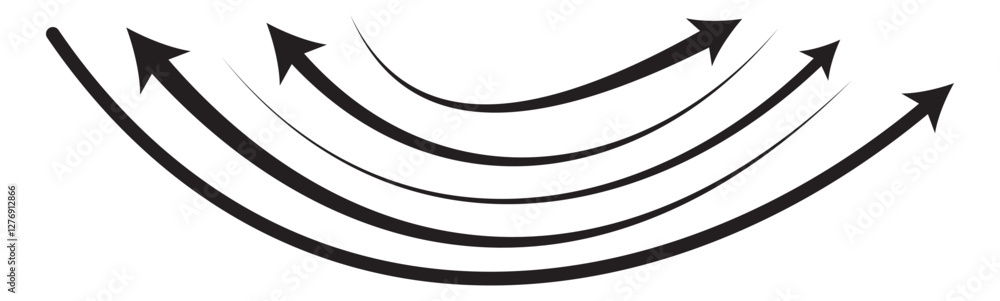 Poster wavy curved long arrow icon.set of curved arrows isolated on white background. curved arrows, hand d