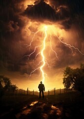 A scientist and the lightning in the sky thunderstorm outdoors nature.