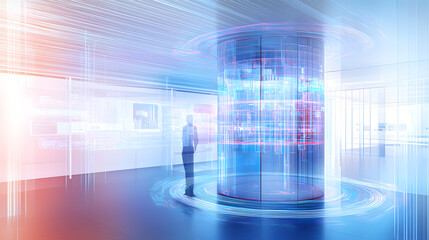 Innovative data processing action futuristic office digital environment high-tech viewpoint technology concept