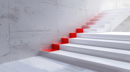 white staircase with red carpet