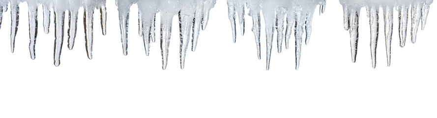 Fototapeta premium Group of icicles hanging from top for winter season isolated on transparent background
