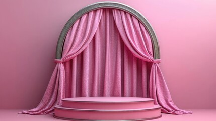 Pink Velvet Curtain Stage: Elegant Display Platform