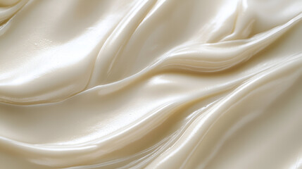 Fototapeta premium Iridescent light cream forming flowing waves, showcasing a smooth and lustrous texture, in an abstract design.